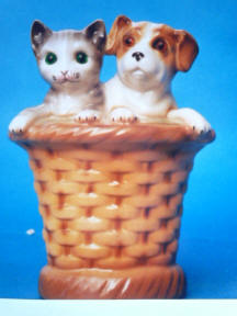 Kitten and Puppy in a Basket Perfume Lamp