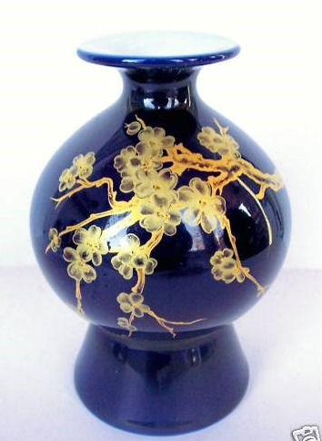 Cobalt Blue Sperical vase with Gold Etching
